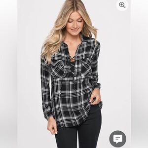 Venus bbw Plaid LACE-UP pullover shirt blouse top plus 1xl